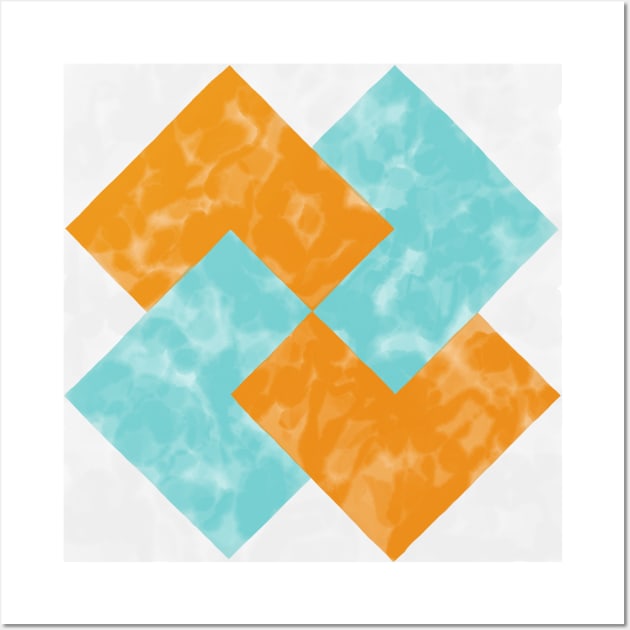 Card Trick Orange and Teal Quilt Star Watercolor Wall Art by venglehart